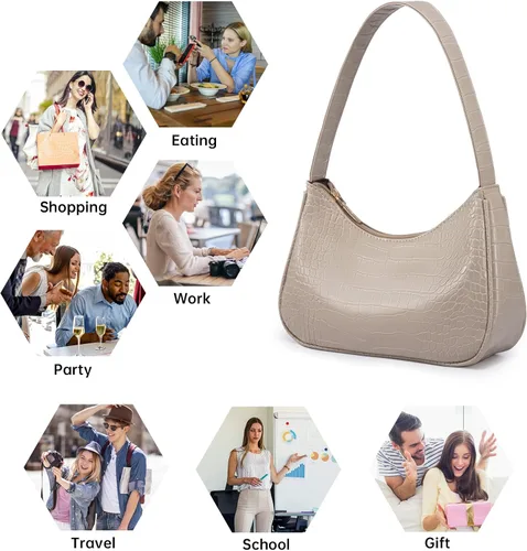 Vista 8 de LOVEVOOK Bolso de hombro para mujer, monedero pequeño con patrón de cocodrilo, bolso de mano de cuero vegano pequeño monedero lindo mini bolso