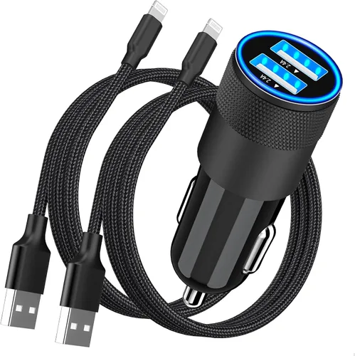 Vista 12 de [Apple MFi Certified] iPhone Fast Car Charger, Rombica 52.5W USB-C PD&QC3.0 Car Power Cigarette Lighter USB Charger Adapter with 2Pack Lightning