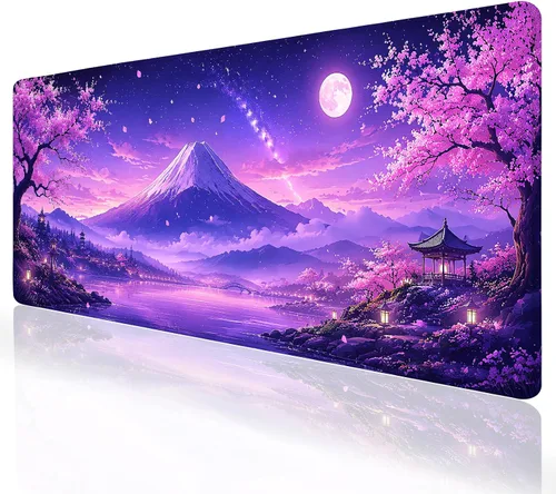 Vista 6 de Alfombrilla grande para mouse, tapete de escritorio para teclado de computadora, base de goma antideslizante, impermeable con bordes cosidos