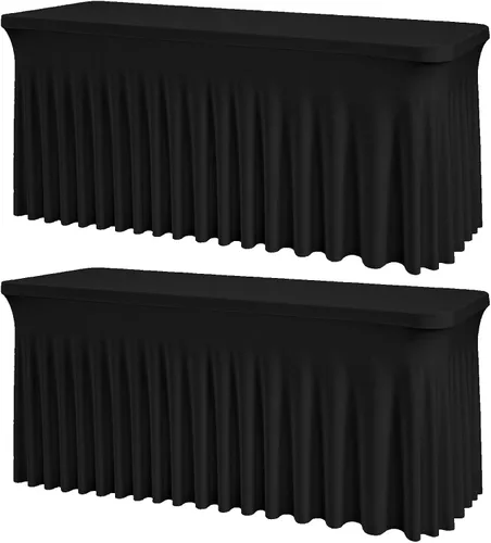 Vista 36 de Mantel rectangular de elastano negro, funda elástica ajustada para mesas rectangulares de 1,8 m, falda de mesa elástica sin arrugas para decoración