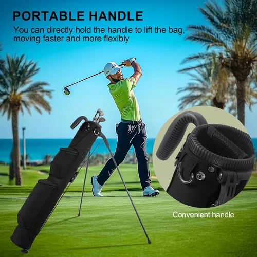 Vista 6 de Bolsa de golf ligera, fácil de llevar, pequeña bolsa de golf con divisores de longitud completa de 2 vías y bolsillos, para el campo de prácticas