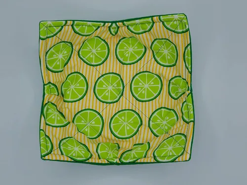 Vista 6 de Cuenco reversible para microondas con diseño de rayas de lima, color amarillo, verde, brillante, ropa de cocina tropical, hecha a mano, inauguración