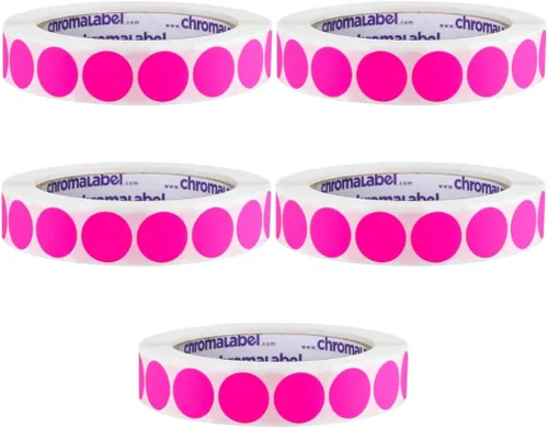 Vista 19 de ChromaLabel Kit de puntos verdes y amarillos fluorescentes con código de color extraíble de 3/4 pulgadas, 2 rollos, 1000/rollo