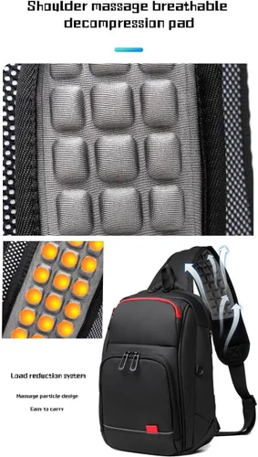 Vista 7 de CROSSBABY Bolso bandolera para hombre, mochila ligera con puerto de carga USB para caminar y senderismo, Negro -, Bandolera
