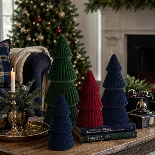 Vista 7 de Christmas Decorations - Set of 3 Velvet Ceramic Christmas Trees(Blue)