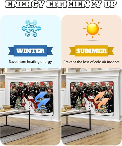 Vista 80 de Cubierta magnética azul para chimenea, detiene la pérdida de calor, pantalla de chimenea para interiores, bolas de gnomos de Navidad, árbol de copo