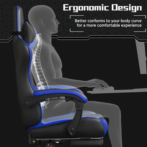 Vista 7 de Yaheetech Silla para videojuegos, silla de videojuegos con soporte lumbar de masaje y reposapiés, silla ergonómica ajustable para computadora