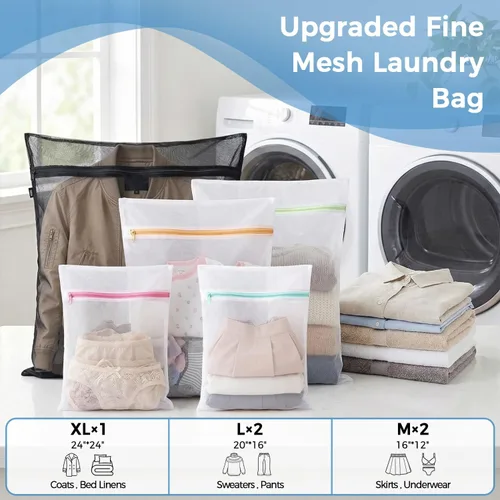Vista 2 de BAGAIL Bolsas de lavandería de malla para lencería íntima y delicadas, 5 unidades (1XL, 2L, 2M)
