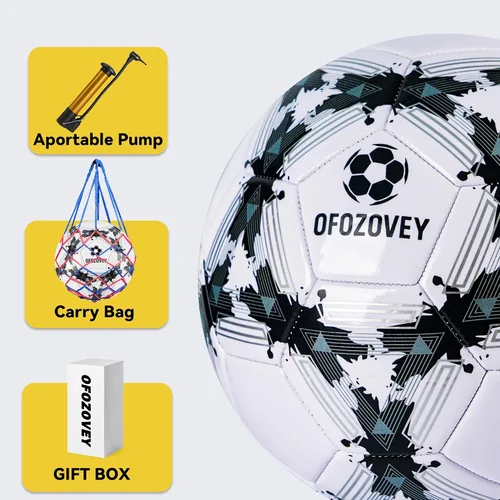 Vista 2 de Balón de fútbol tamaño 3, 4, 5, paquete de dos, fútbol clásico para interiores y exteriores con 1 bomba, 2 bolsas de red y 2 agujas, de larga