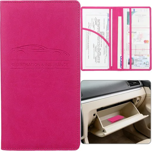 Vista 25 de Soporte para Registro y Seguro de Auto, Organizador de Guantera de Vehículo de Piel Sintética Premium - para Licencia de Conducir, Tarjetas y Negro