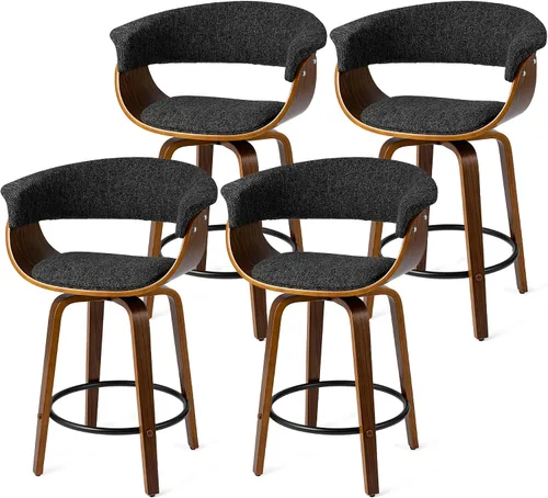 Vista 16 de Glitzhome Juego de 2 taburetes giratorios de altura de mostrador, sillas tapizadas de tela de 24.5 pulgadas de alto con respaldo y reposapiés