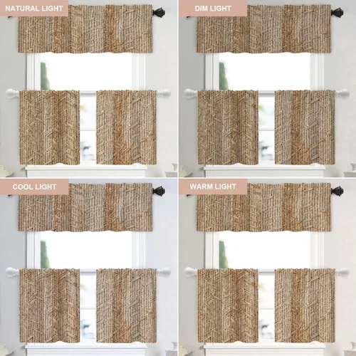 Vista 9 de Shrahala Cortinas rústicas de granja para ventanas de cocina, textura de cesta tejida, paneles de cortina rústica para ventana de granja, poliéster