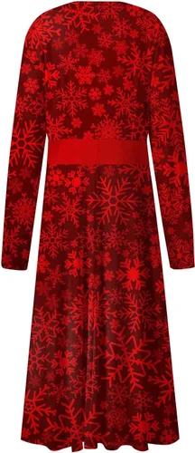 Vista 4 de Vestidos elegantes para mujer, otoño e invierno, casual, a la moda, con cuello en V, manga larga, estampado navideño, S-2XL
