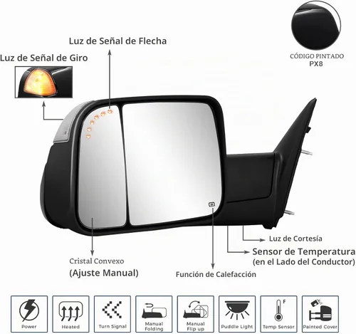 Vista 2 de Sanooer - Espejos de remolque para Dodge Ram 1500 y 2500 3500 negro PX8 09-18