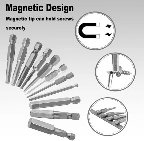 Vista 5 de 10 puntas de destornillador hexagonal, punta de destornillador Torx de acero S2, puntas magnéticas hexagonales de 0.098 pulgadas con 5.99 pulgadas