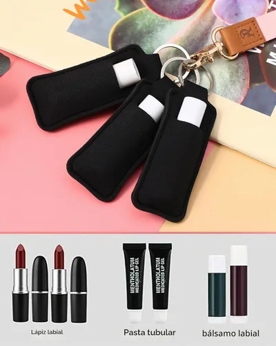 Vista 2 de COOKOOKY Llavero con Soporte para Chapstick y Bálsamo Labial Lindo con Clip Negro#02
