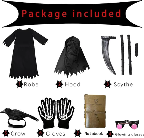 Vista 2 de longpo Disfraces de Halloween para niños, disfraz de la parca para niños, conjunto de fantasmas aterradores, cosplay, disfraz de fiesta
