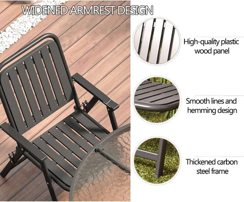 Vista 6 de Patio Folding Chair Set of 2, Foldable Patio Chairs with Armrests, Home Balcony Comfortable Camping Chairs for Outside, Lawn, Courtyard, Black