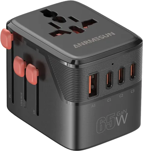 Vista 8 de Adaptador de viaje universal, adaptador de corriente internacional con 3 USB C (PD 20 W), 1 USB A, adaptador de enchufe todo en uno, esenciales