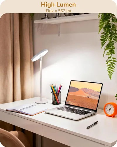 Vista 4 de EDISHINE - Lámpara LED de escritorio, lámpara de mesa con alto CRI 90+, 2 alturas ajustables 5%-100% regulable y 3 temperaturas de color, control