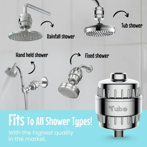 Vista 2 de Tubo Filtro de ducha de 20 etapas, elimina hasta el 99% del cloro, metales pesados y otros contaminantes, mejora la piel y el cabello, instalación