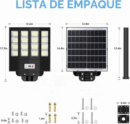 Vista 7 de 1200W Luces solares de calle al aire libre impermeables, luz solar de gran angular alimentada del anochecer al amanecer, control remoto y sensor