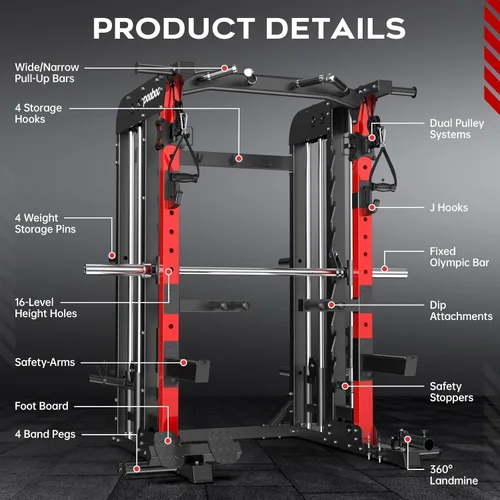 Vista 6 de pooboo Multi-Functional Machine Power Cage, 2000LB Squat Rack, LAT-Pull Down System, Dual Pulley Cable Crossover System, Home Gym Workout Machine