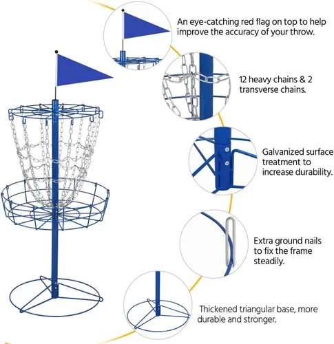 Vista 3 de Topeakmart Portable Disc Golf Basket 12-Chain Steel Practice Target Outdoor Azul