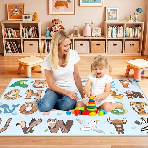 Vista 4 de Alfombras infantiles para sala de juegos, alfombra ABC de 2.5 x 4 pies para niños pequeños, alfombra de aprendizaje educativo, alfombra