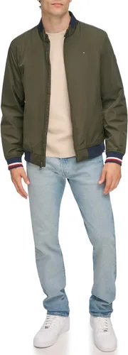 Vista 2 de Tommy Hilfiger Chaqueta bomber ligera Varsity de punto acanalado para hombre Verde militar