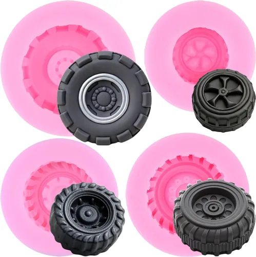Vista 12 de Zixiang Molde redondo 3D para fondant, molde de silicona con forma de rueda de camión para decoración de pasteles, decoración de cupcakes, arcilla