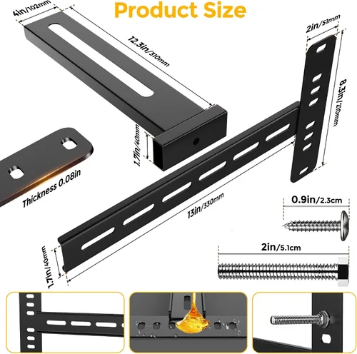 Vista 2 de Paquete de 2 soportes de cabecera de acero sólido para marco de cama de metal, soportes de cama ajustables para cabecero con kit de extensión