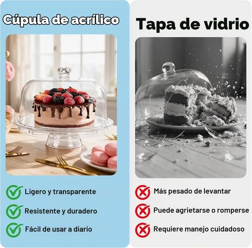Vista 4 de Masthome Soporte acrílico para tartas con tapa, juego multiusos 6 en 1