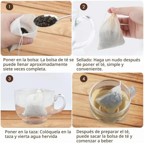 Vista 4 de Bolsas de filtro de té, paquete de 50 bolsas de té de algodón reutilizables vacías para té de hojas sueltas