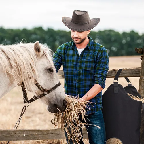 Vista 6 de 2 bolsas de heno para caballo, bolsa de alimentación de gran Negro pequeño