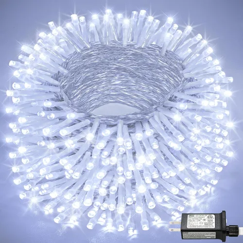 Vista 33 de Tira de 200 luces LED de 66 pies para exteriores, luces de Navidad conectables para interiores, cable transparente, impermeable, 8 modos de luces