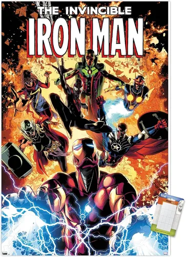 Vista 11 de Trends International Marvel Comics Iron Man - Póster de pared Invincible Iron Man #11, 22.4 pulgadas de largo x 14.7 pulgadas, versión enmarcada