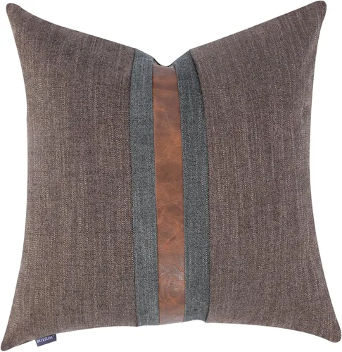 Vista 20 de Fundas de almohada decorativas de granja para exteriores para sofá, cama, funda de almohada de piel sintética marrón, funda de almohada de Beige
