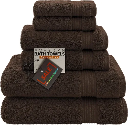 Vista 30 de American Bath Towels Juego de 6 toallas turcas de 100% algodón, ultra suaves, absorbentes, 2 toallas de baño, 2 toallas de mano, 2 toallas pequeñas