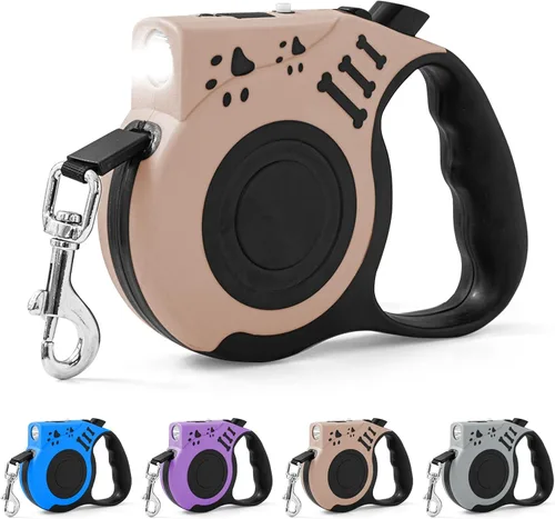 Vista 11 de Correa retráctil para perro con linterna recargable USB para paseos nocturnos, correa telescópica automática de tractor de 16 pies para perros Azul