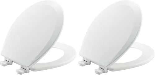 Vista 8 de BEMIS 500EC 390 - Asiento de inodoro con bisagras Fácil Limpia & Cambia, madera esmaltada duradera y anodizada, diseño redondo, color blanco algodón