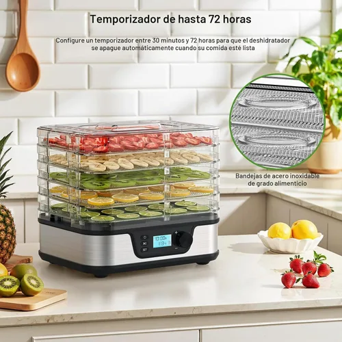 Vista 4 de Electactic Deshidratador de alimentos de 5 bandejas con temporizador de 72