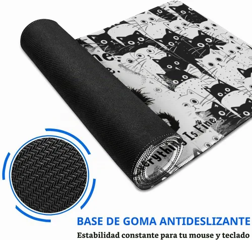 Vista 3 de Divertida alfombrilla de mouse de gato para juegos, alfombrilla de mouse grande para escritorio, alfombrilla de mouse extendida con base de goma