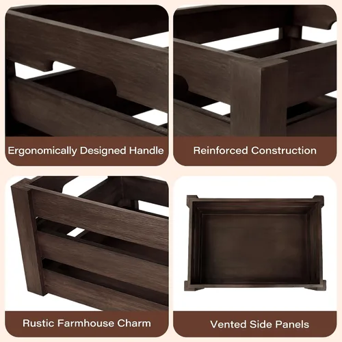 Vista 7 de Juego de 3 cajas de almacenamiento de madera para decoración del hogar Rustic farmhouse decorative wooden boxes for home decor, living room and