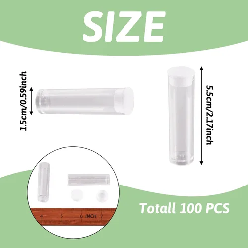 Vista 4 de Craftdady Juego de 100 tubos de almacenamiento vacíos de plástico transparente transparente pequeños con cuentas, botellas de prueba, cajas