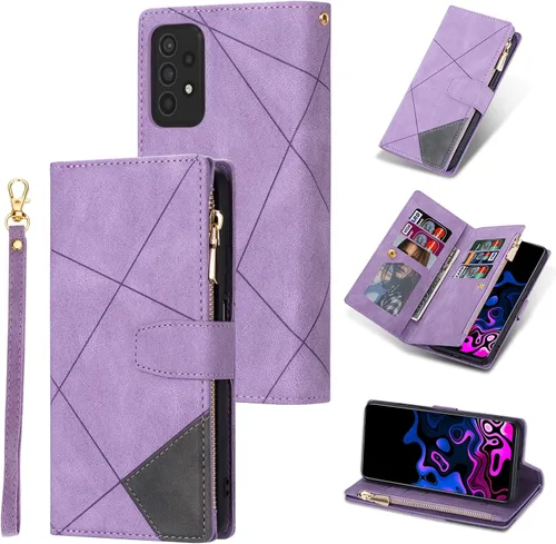 Vista 9 de UEEBAI Funda para Samsung Galaxy A53 5G, Funda de piel sintética retro a prueba de golpes con función de soporte de ranuras para tarjetas, cierre