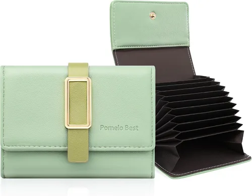 Vista 10 de Pomelo Best Cartera RFID para mujer, pequeña funda de cuero con cremallera y 11 ranuras para tarjetas, Negro, Classic