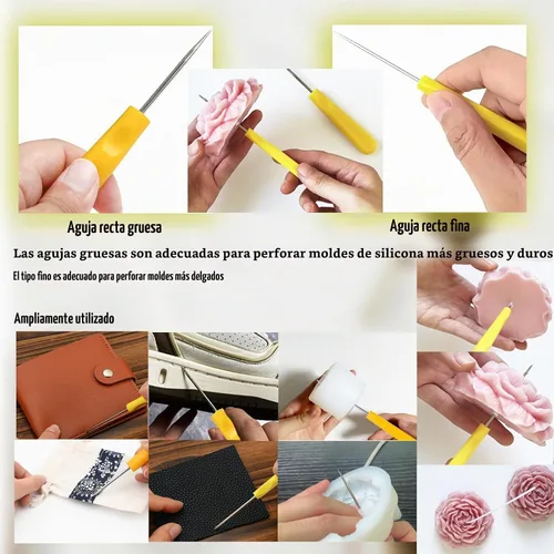 Vista 6 de Kit de 11 Piezas de Agujas para Velas, Herramienta de Inserción de Mecha Moldes Aguja Perforadora con Gancho con Ojo, Aguja para Mechas de Velas