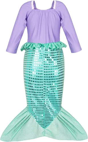 Vista 5 de Joy Join Disfraz de princesa de sirena para niñas pequeñas vestido con peluca corona Rojo