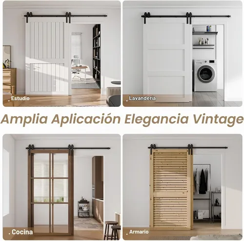 Vista 7 de CCJH Kit de herrajes para puerta corrediza de granero de 4 pies para 2 puertas, sistema de riel de un solo riel deslizante suavemente